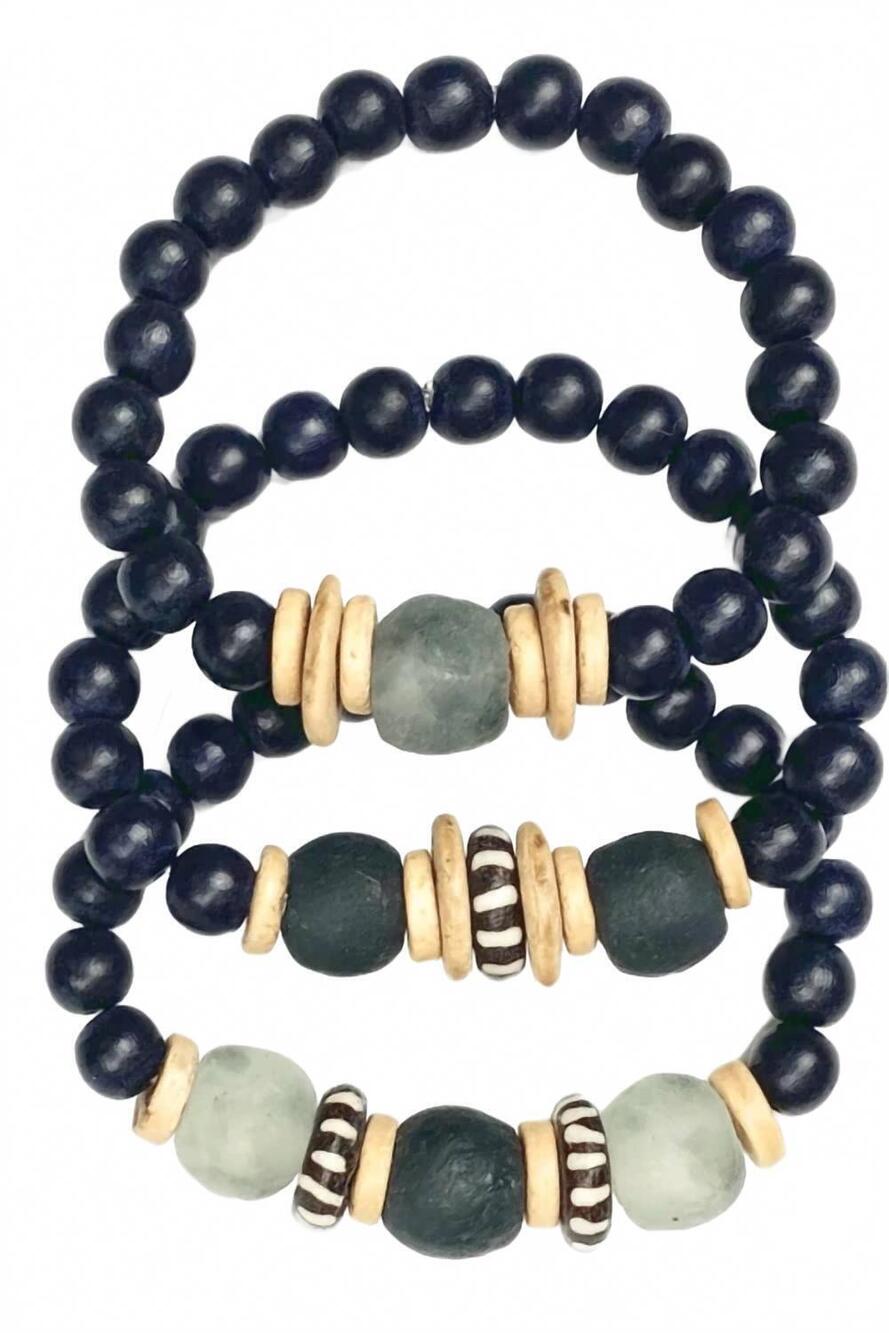 NEW TWINE & TWIG women's trio stack bracelet set in black, gray